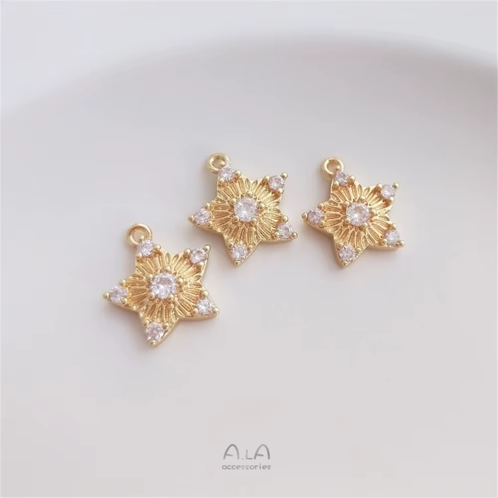 Petit pendentif étoile en Zircon incrusté de couleur or 14K, pendentif étoile à cinq branches, bijou