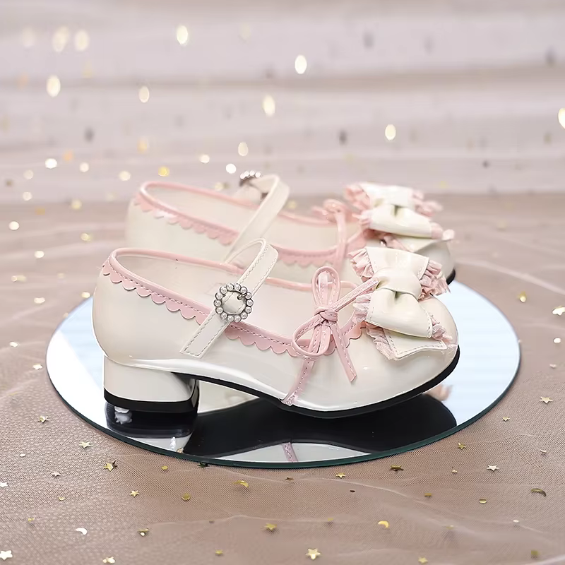 Nouvelles filles chaussures en cuir à talons hauts pour la fête de mariage princesse Chic Double nœu