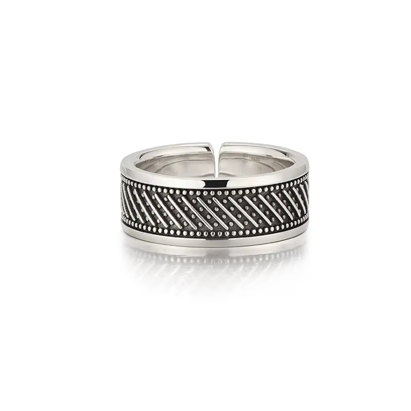 Bague géométrique minimaliste pour hommes, bijoux plaqués argent de haute qualité, bande réglable, c