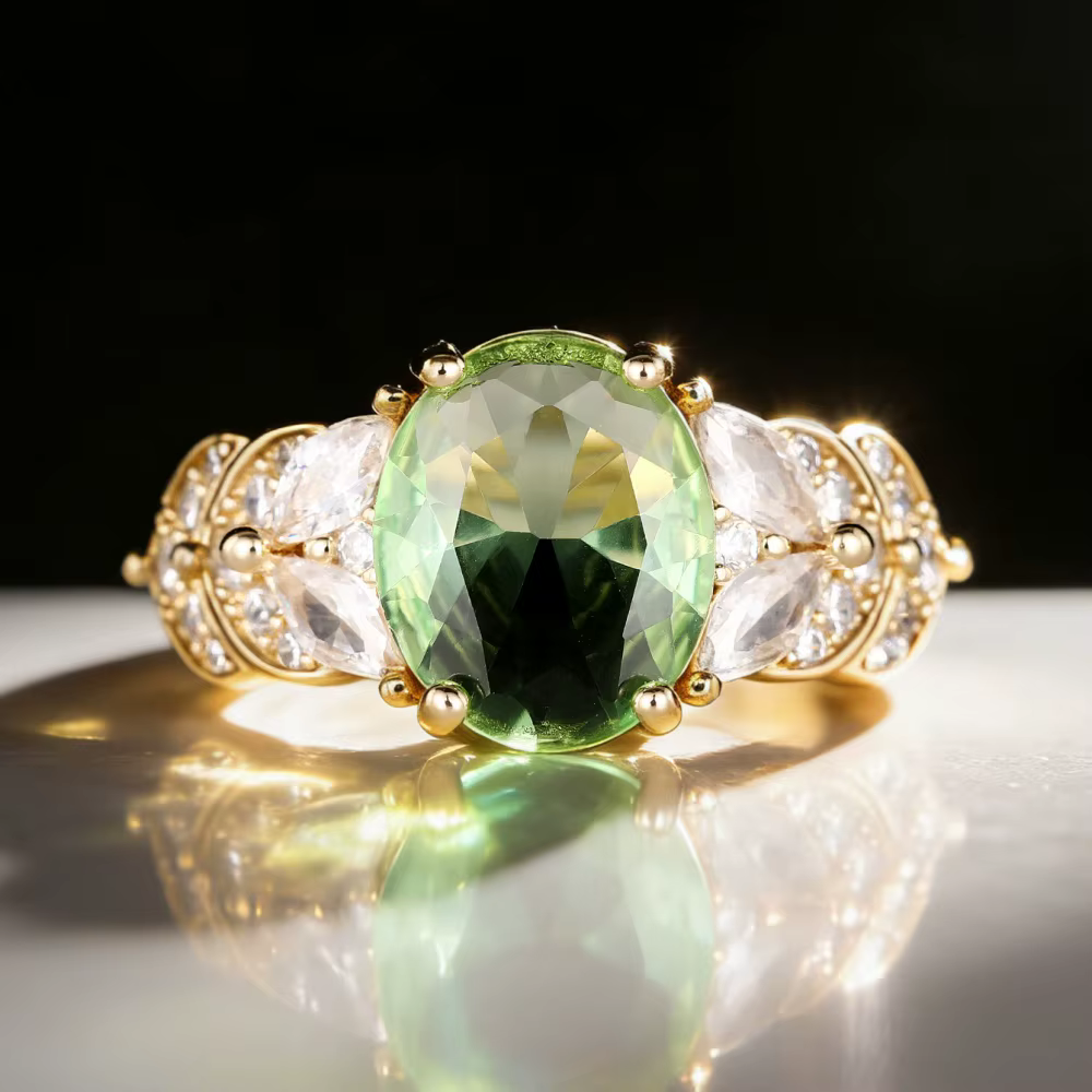 Huitan – bague délicate couleur or pour femmes, accessoires de fête, incrustée de CZ vert vif, bijou