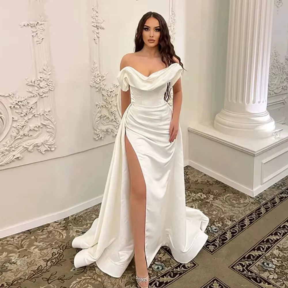 Robes de mariée en satin dos nu avec rubans pour la mariée, robes de princesse élégantes, patients c