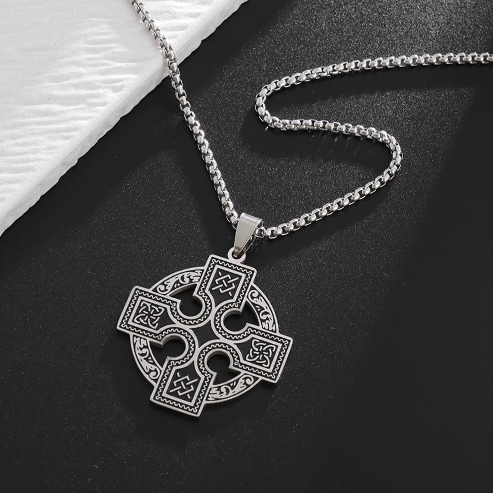 Collier pendentif noeud celtique croix celtique triquetra trinité irlandais noeud bijoux en acier in