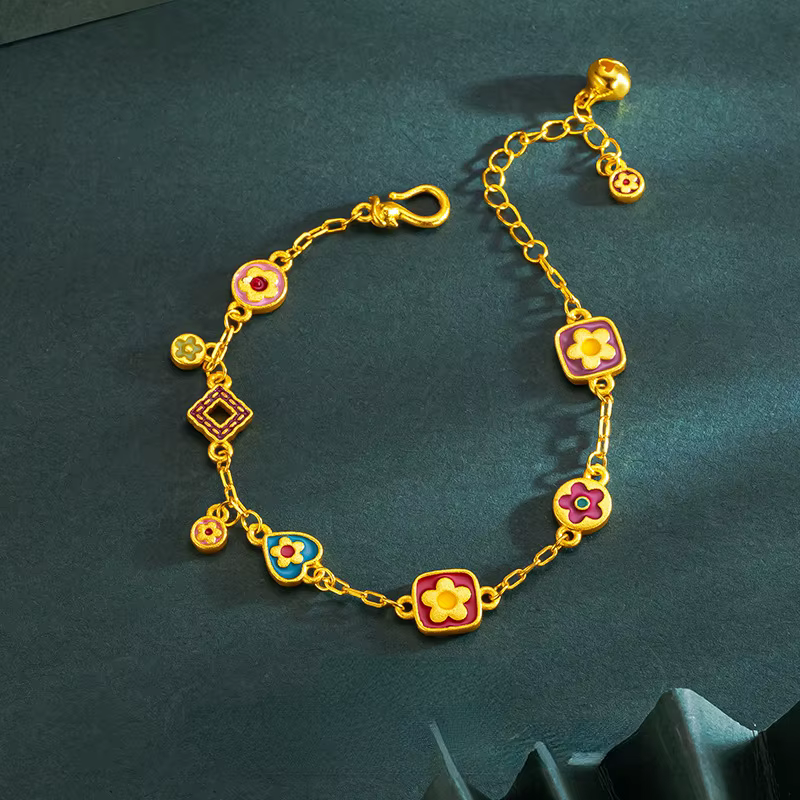 Ensemble de bijoux en or coloré de style chinois pour femme, bracelet et collier pour documents, cad