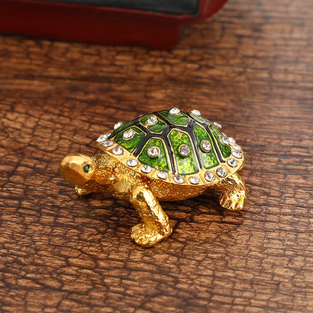 Boîte à bijoux tortue exquise, boîte de rangement de bijoux de décoration de bureau rétro de luxe lé