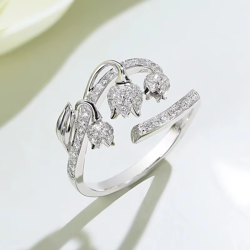 Huretailers-Bague d'ouverture élégante pour femme avec design exquis, fleur délicate, accessoires de