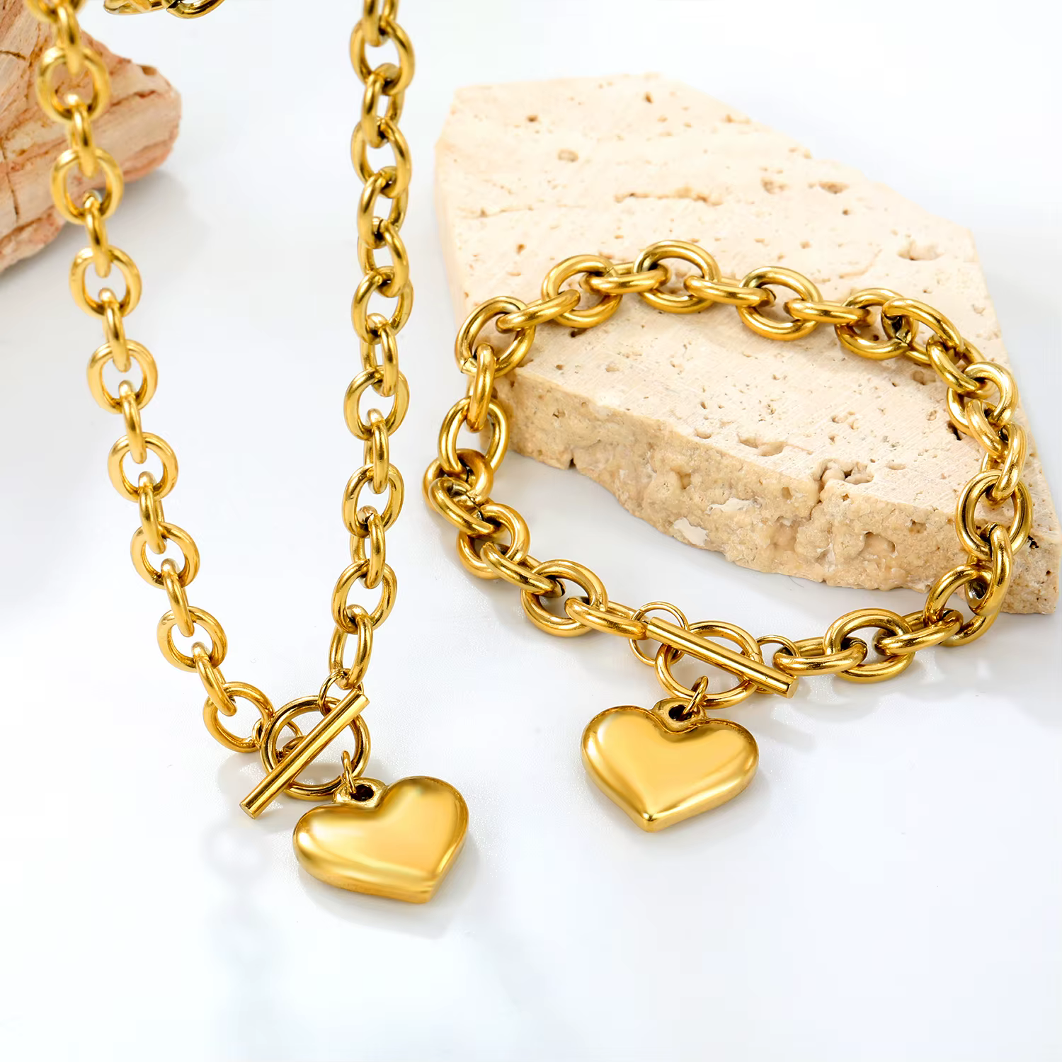 ASONSTEEL mode coréenne coeur colliers Bracelets ensemble de bijoux pour femmes doré brillant étanch
