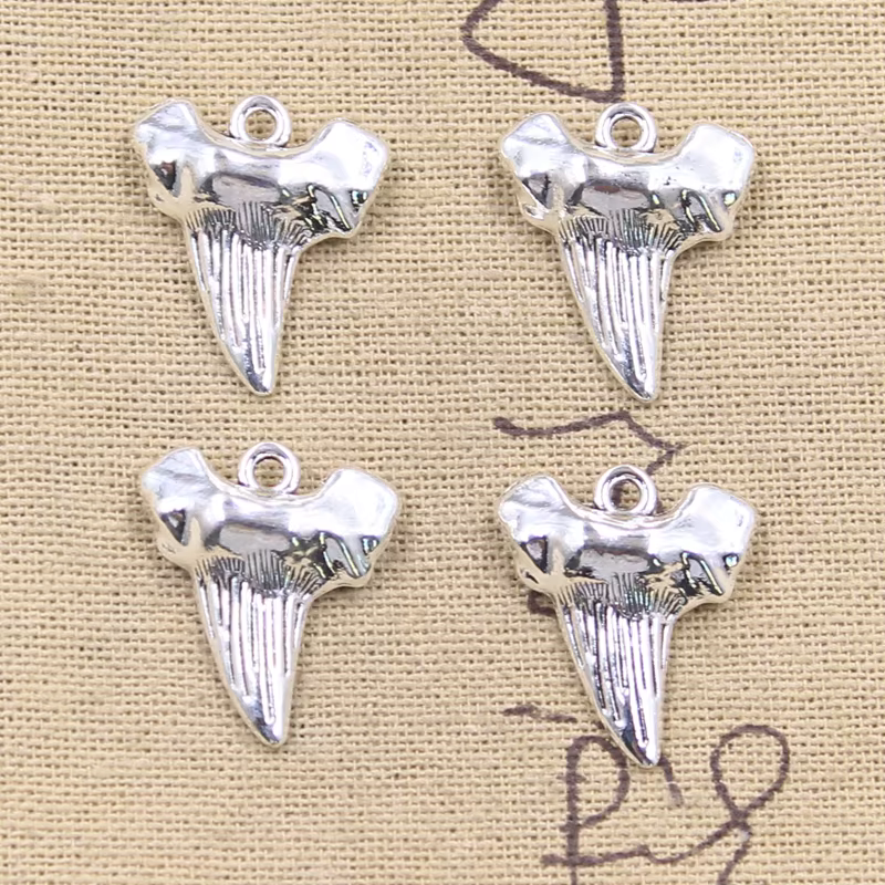 10 pièces breloques dents de requin 22x18x6mm pendentifs couleur argent tibétain fabrication de bijo