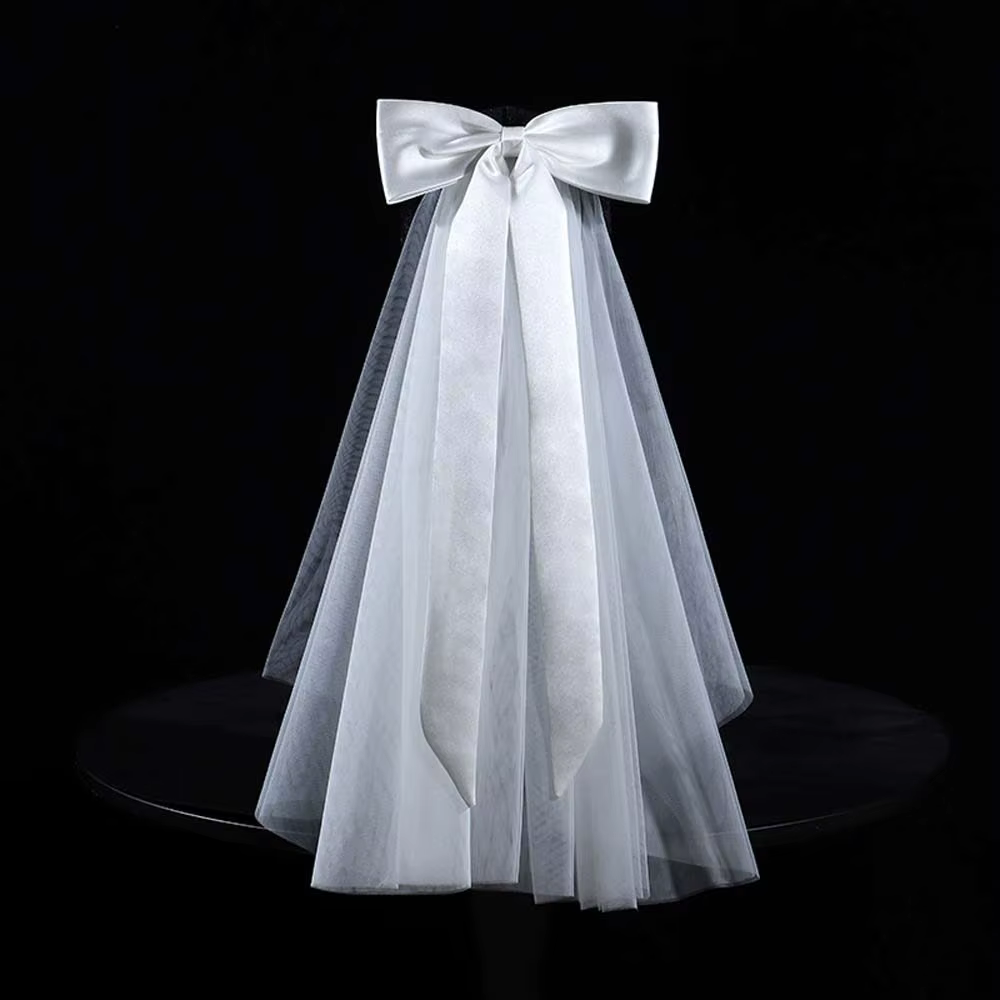 Beau châle Long en Satin avec nœud, voile romantique monocouche, couvre-chef blanc pour mariée, fait