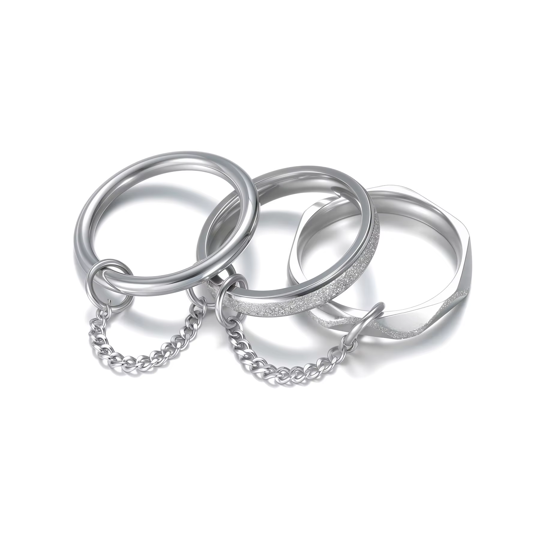 Kissmoon Ensemble de bagues minimalistes triples pour femme en acier inoxydable, bagues empilables à