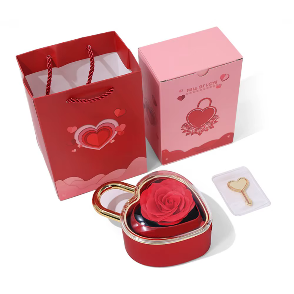 Boîte à bijoux rotative en forme de cœur avec cadenas, organisateur de roses en savon, boîte à bague