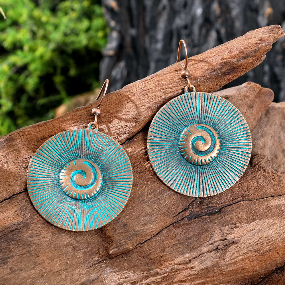Ensemble de bijoux de style bohème pour les vacances : Collier et boucles d'oreilles spirales vintag