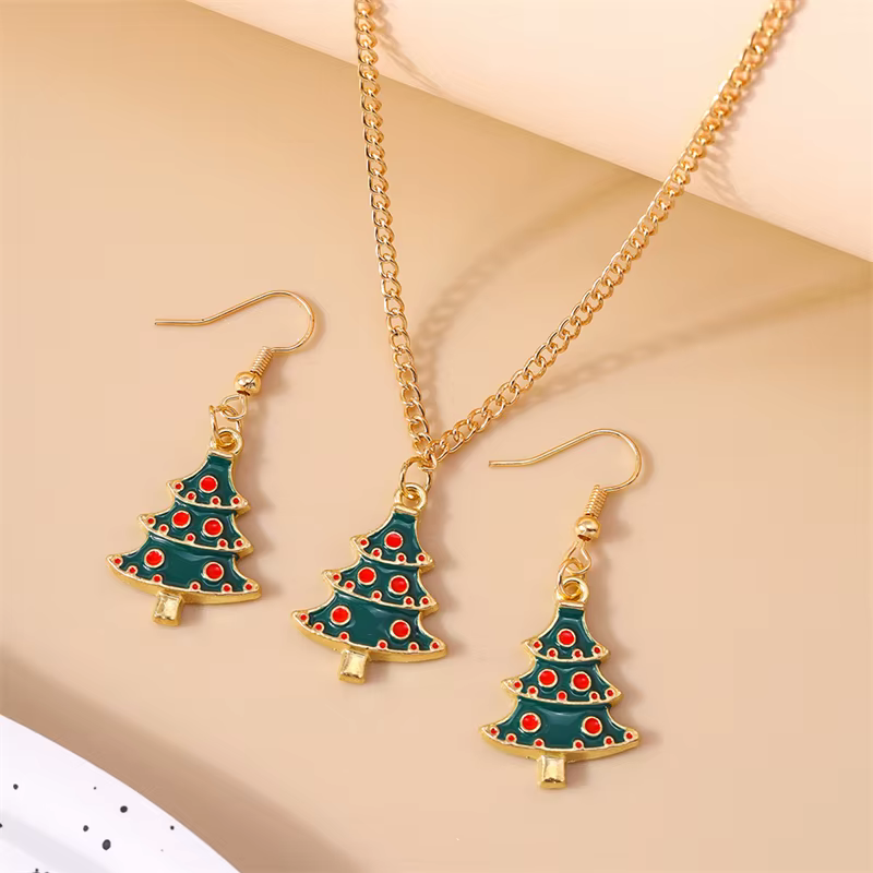Mode collier de noël boucles d'oreilles ensemble de bijoux pour femmes arbre de noël chapeau cerf co