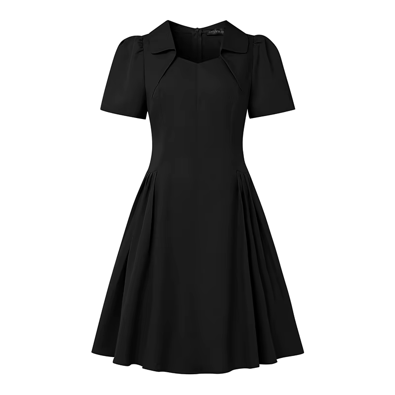 ZANZEA élégant Chic robes noires femmes mode col carré manches courtes taille froncée genou longueur