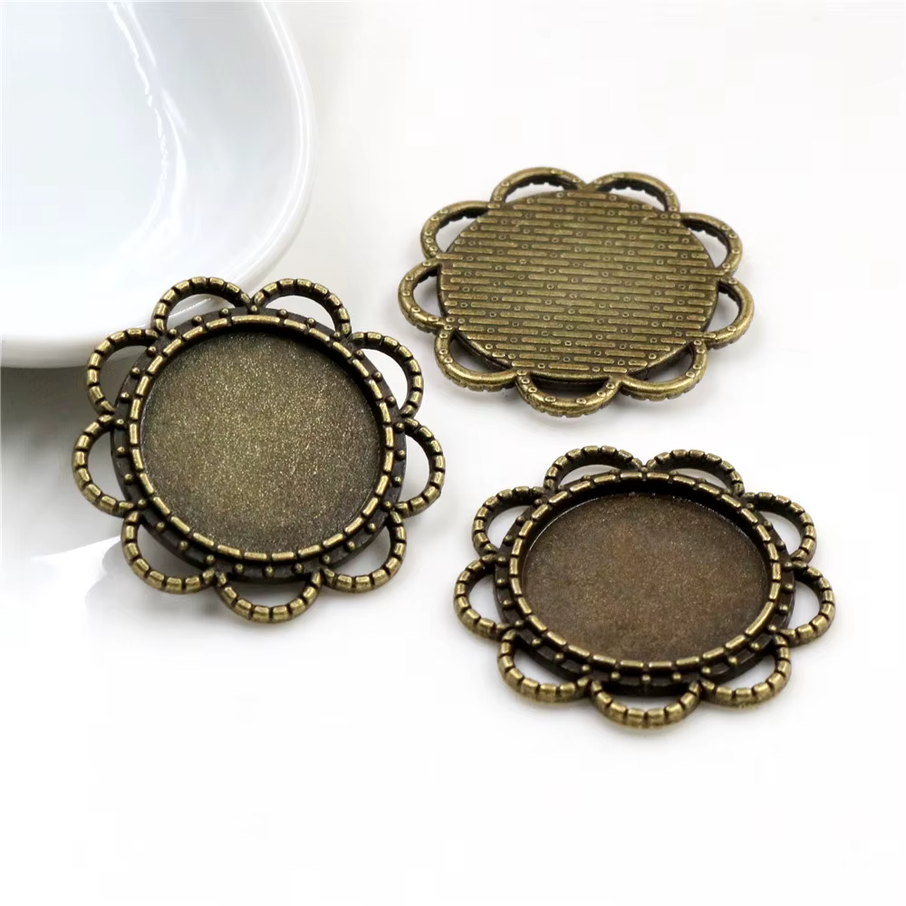Breloques en cabochon de style fleuri, pendentif serti camée, base, taille intérieure 18mm, 10 pièce