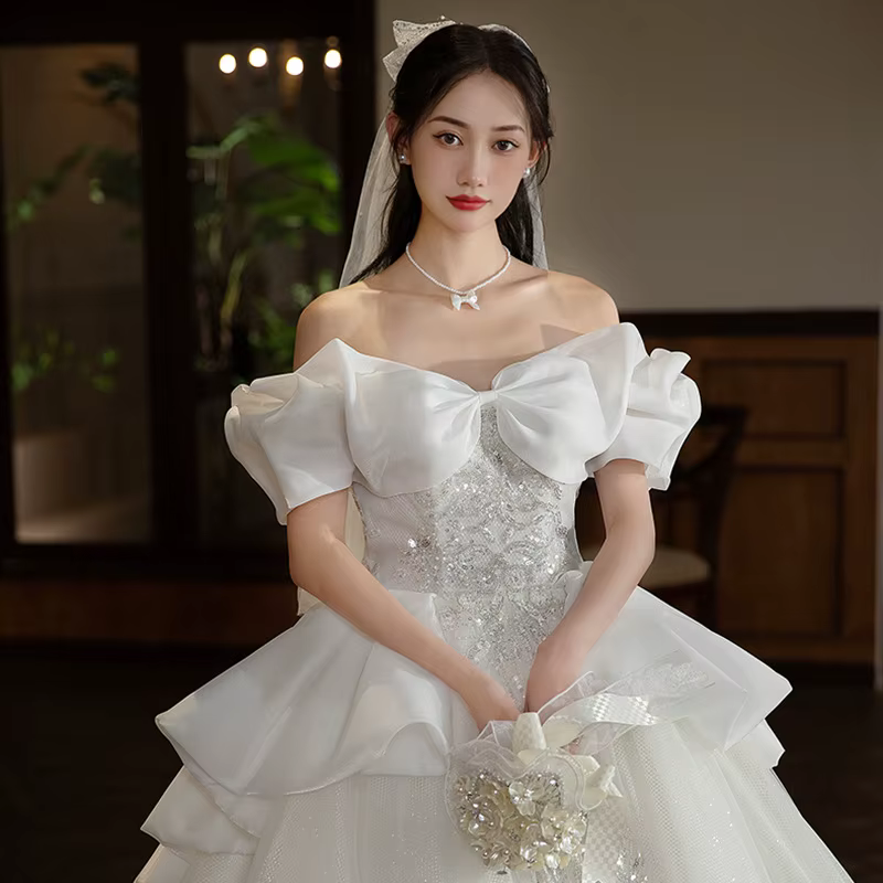 Robe de mariée Super féerique, épaules dénudées, voile principal de la mariée, industrie lourde fran