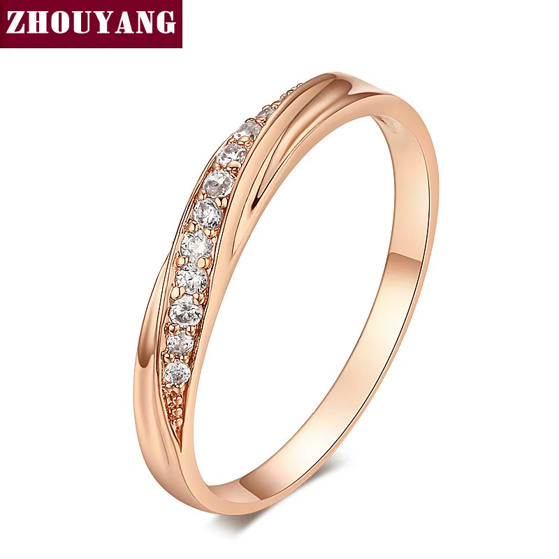ZHOUYANG – bague de mariage pour femmes, bijoux simples en zircone cubique, couleur or Rose, à la mo