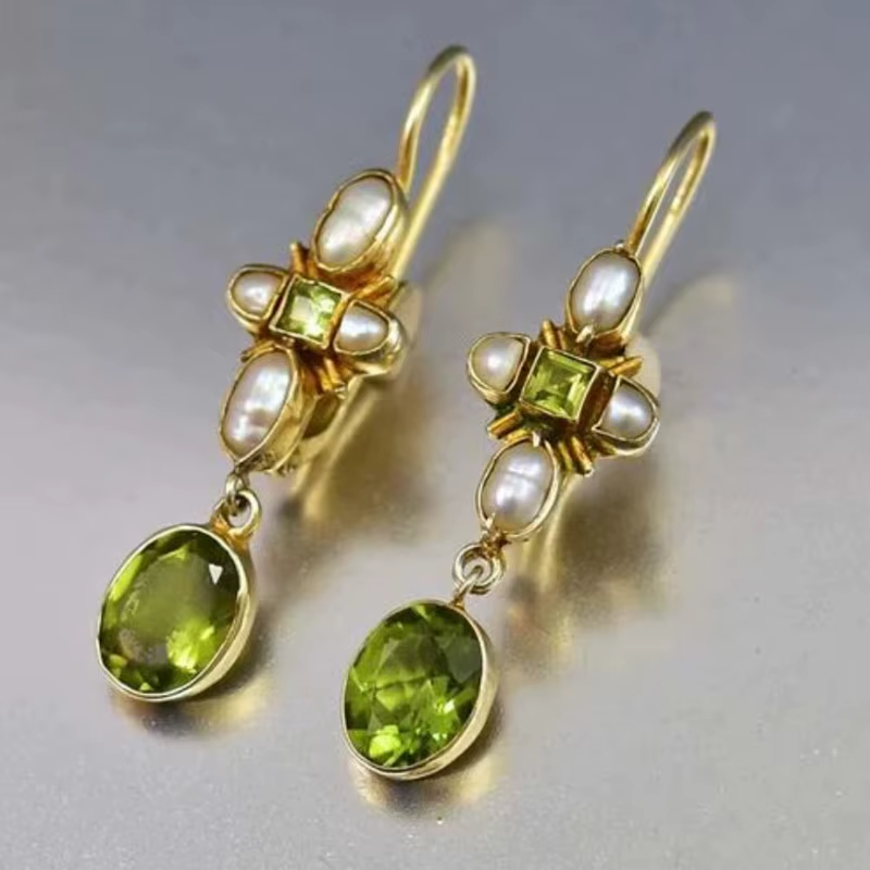 Boucles d'oreilles de luxe en pierre de Zircon vert olive pour femmes, élégantes, à la mode, couleur