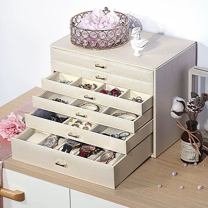 Grande boîte de rangement pour bijoux en cuir, organisateur de bijoux, présentoir pour colliers, por