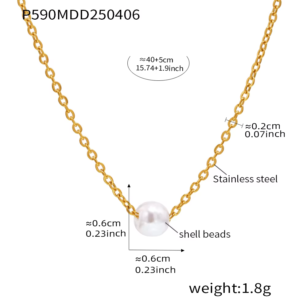 Magnifique collier ras du cou à chaîne au design simple pour femme, pendentif perle, bijou en acier 