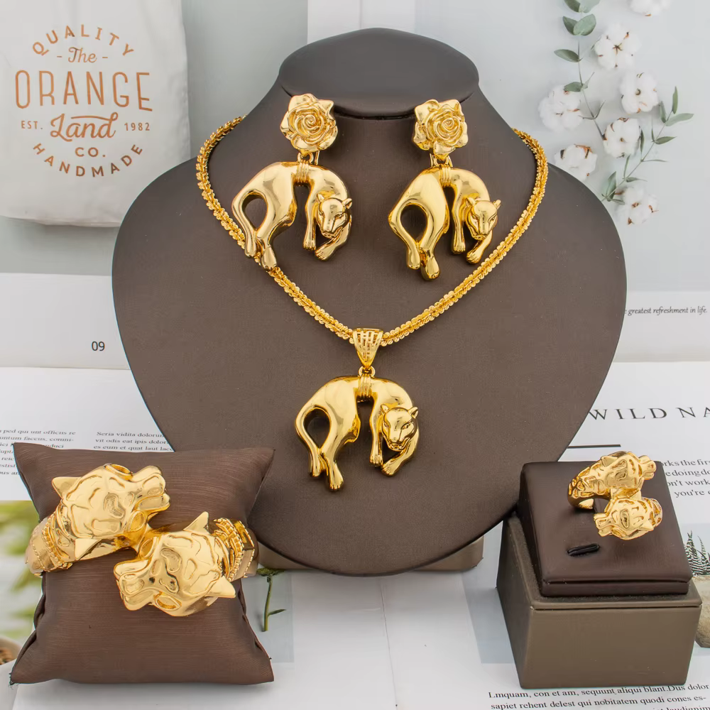 Ensemble de bijoux pour femmes, 4 pièces, Design léopard, pendentif en cuivre, boucles d'oreilles pl