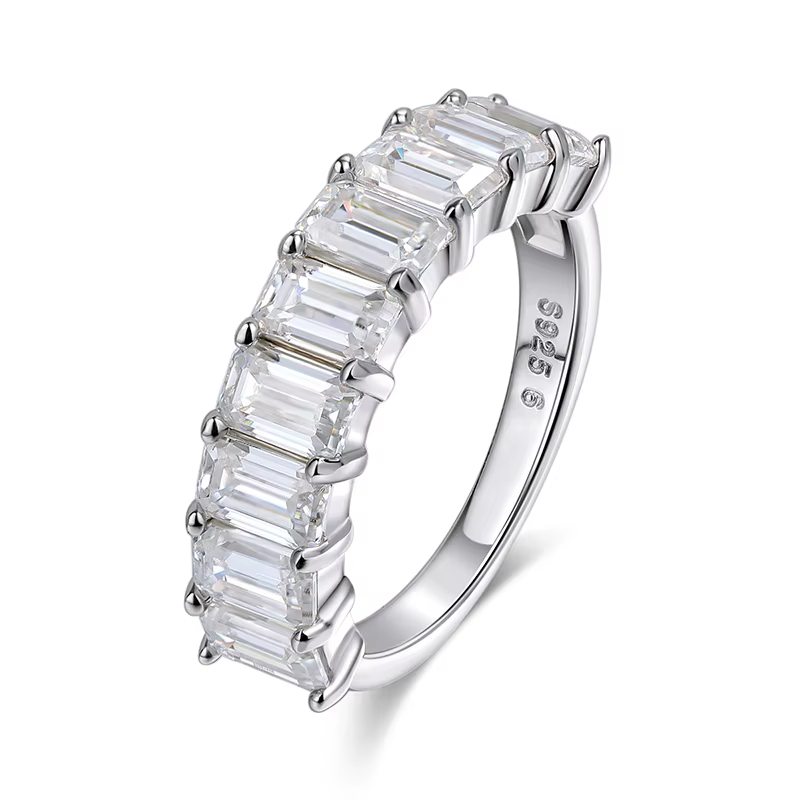 Smyoue chacun 3*5mm 0.5CT bague Moissanite taille émeraude pour femmes 1/2 bandes d'éternité laborat