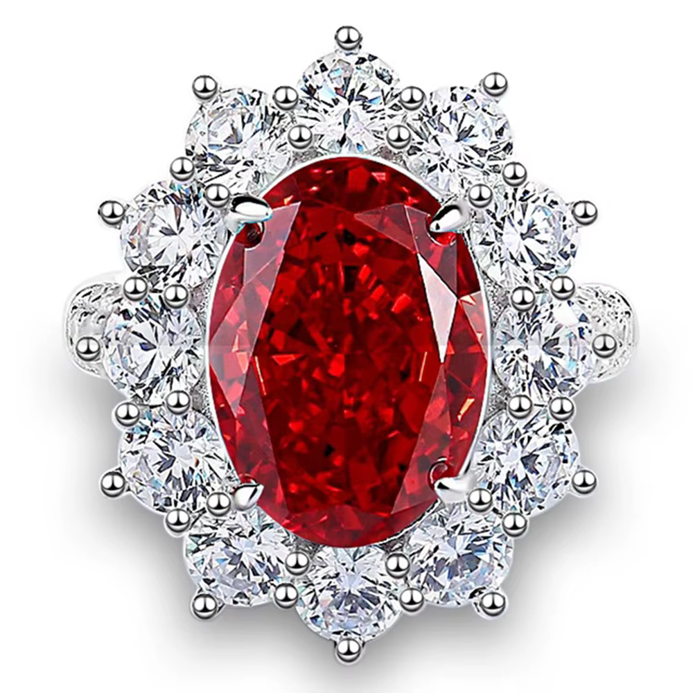 Vinregem 10*14 MM 8CT ovale taille aigue-marine rubis pierre précieuse bague de luxe pour les femmes