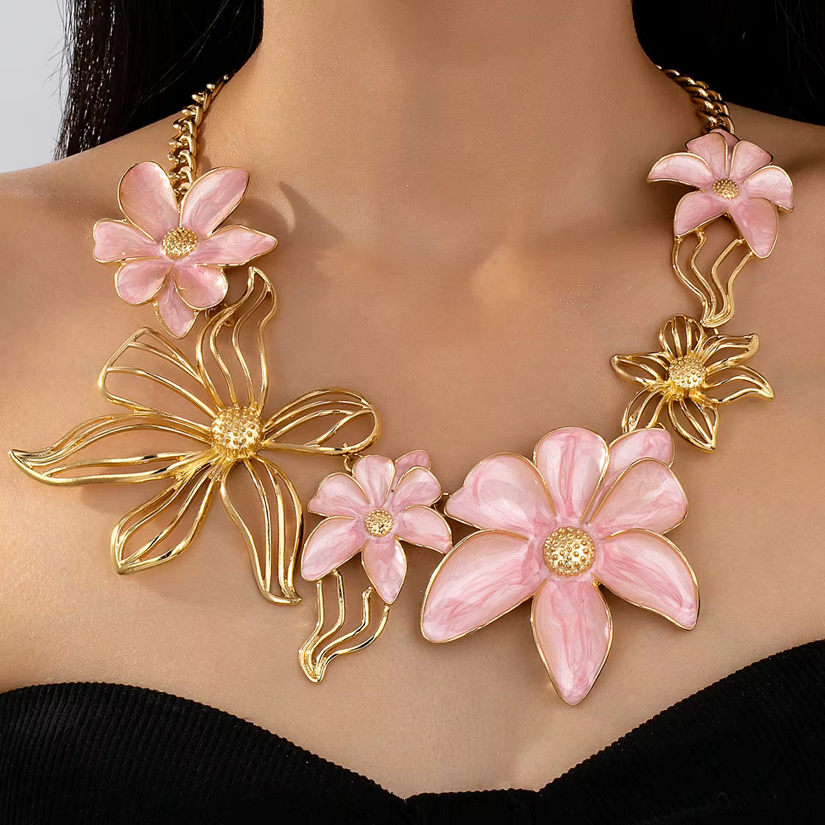 Collier au design floral élégant en or et rose, bijoux à la mode pour femmes, Style de luxe, esthéti
