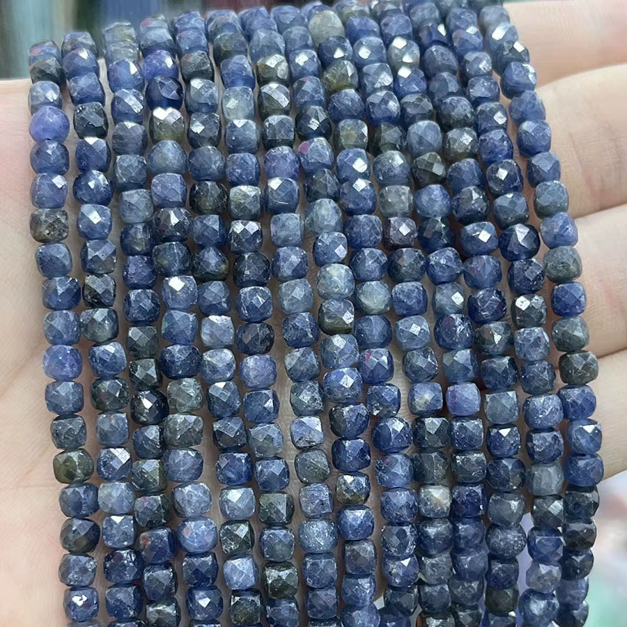 Perles carrées en saphir naturel du Sri Lanka, 4mm, pierres précieuses à facettes pour la fabricatio