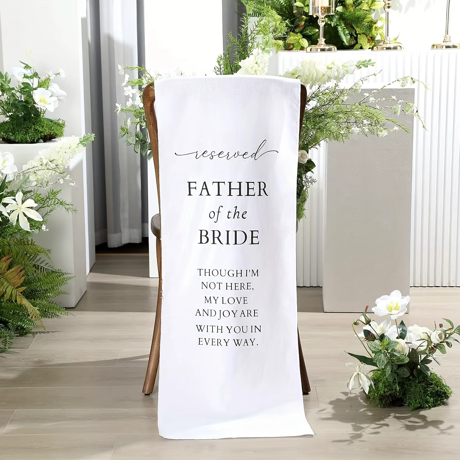 Bannière de signe de chaise réservée commémorative de mariage du père de la mariée dans une mémoire