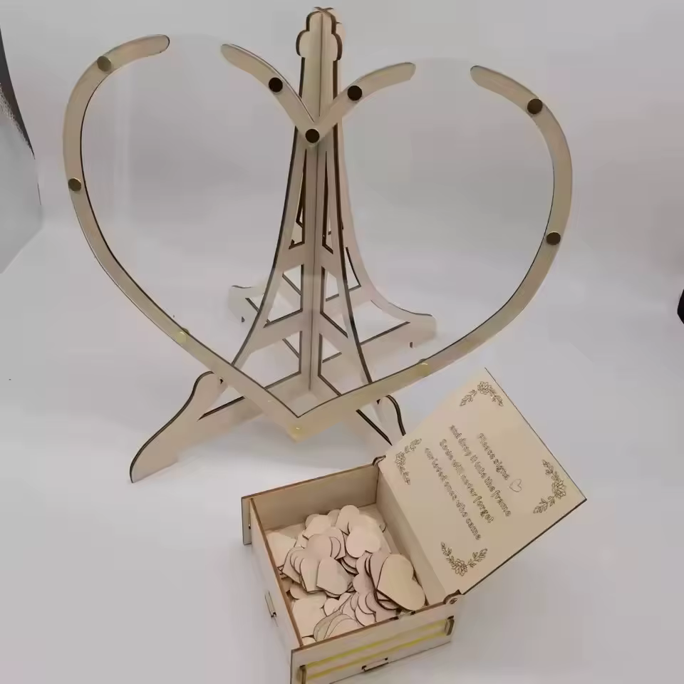 Interrupteur livre d'or de mariage en bois en forme de cœur, livre d'or transparent gravé, décoratio