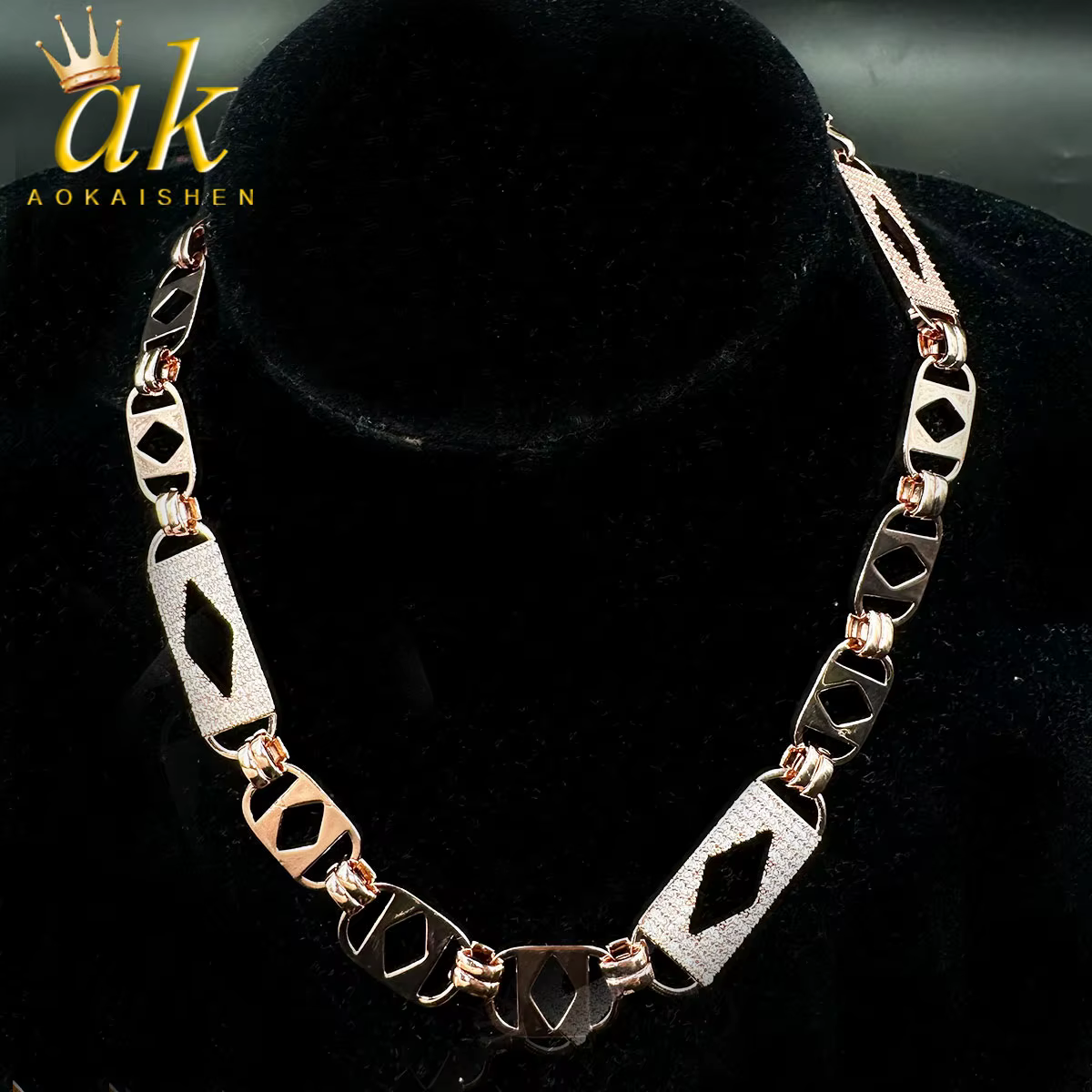 Aokaishen-Collier à maillons cubains pour femmes, bijoux fantaisie, glacé, broche, cubique, contre-i