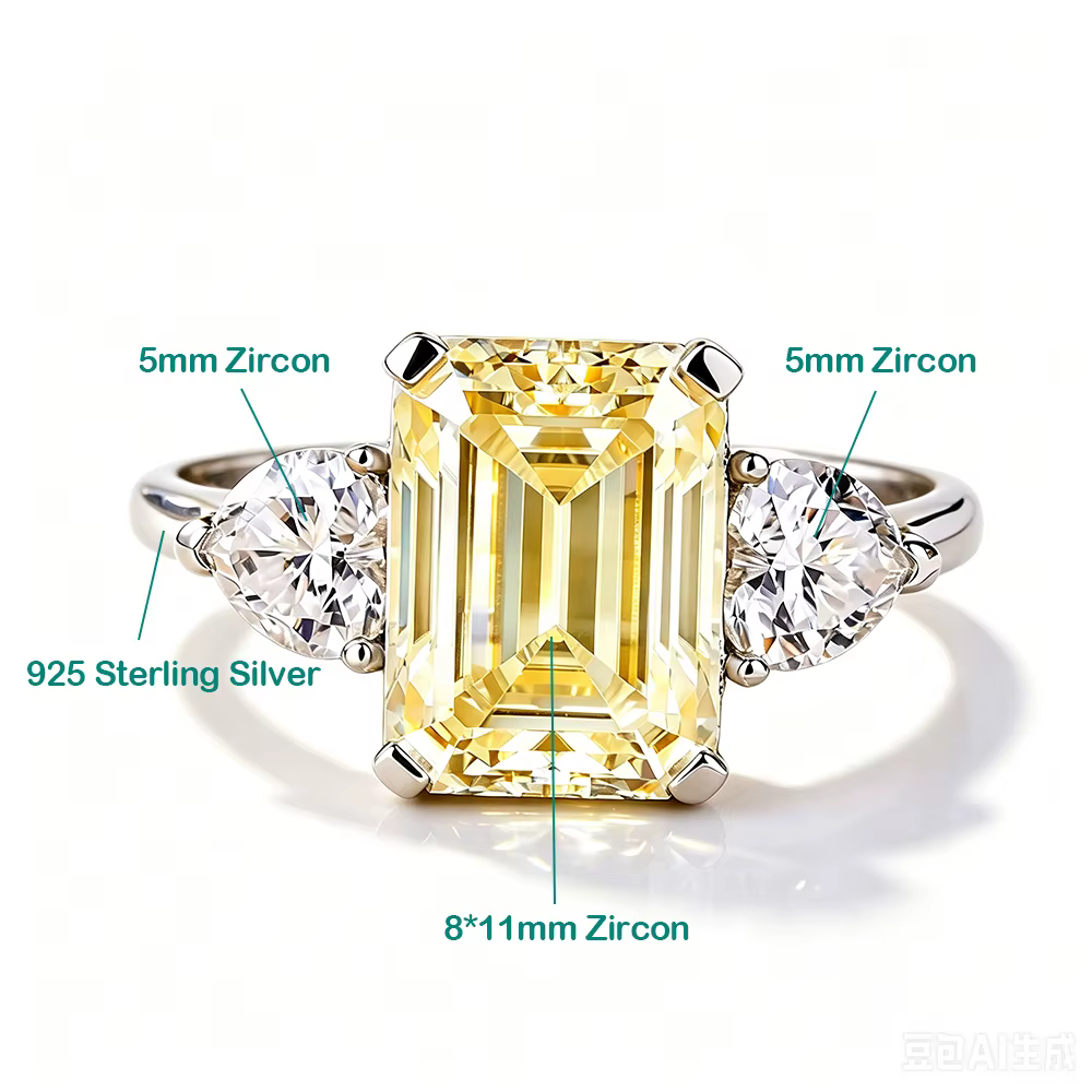 Bague de fiançailles en moissanite taille émeraude 4,5 carats, trois pierres baguette, diamant de la