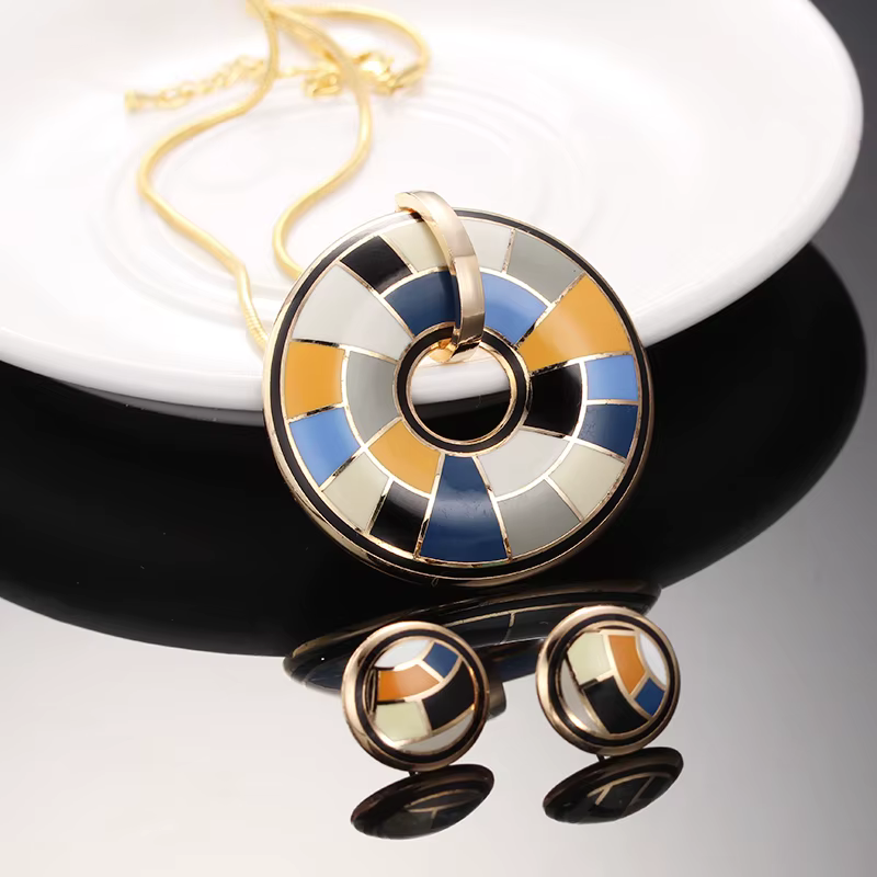 R&X – collier et boucles d'oreilles en émail pour femme, ensemble de bijoux Vintage à la mode, pende