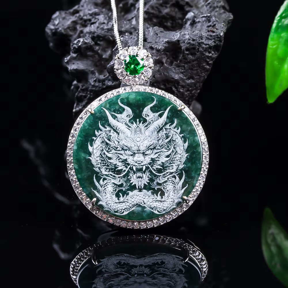Collier pendentif Phénix en argent S925 avec émeraude naturelle véritable sculptée, bijou de luxe po
