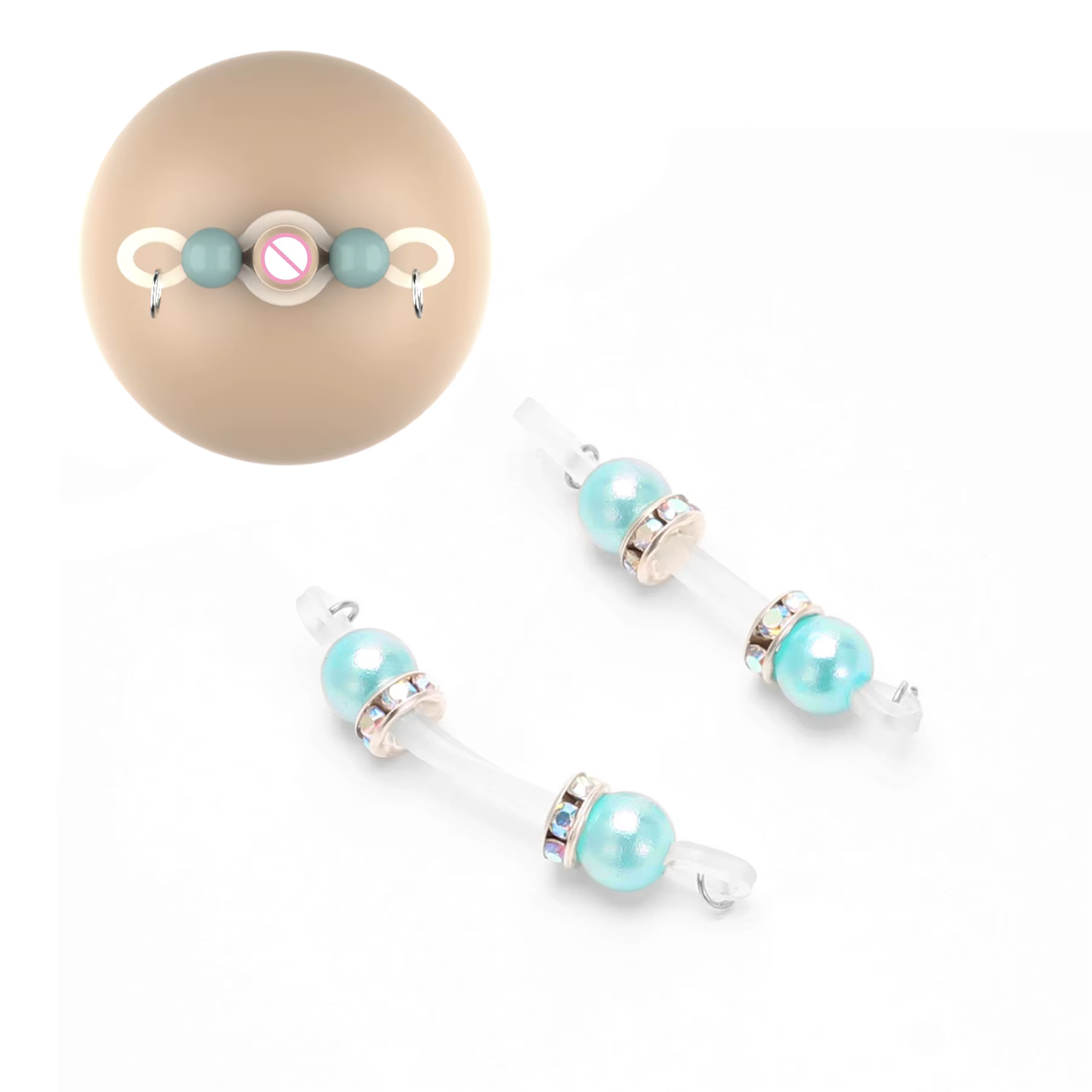 1 paire de faux anneaux de mamelon réglables, perles et haltères en Silicone de 8mm, Piercing de mam