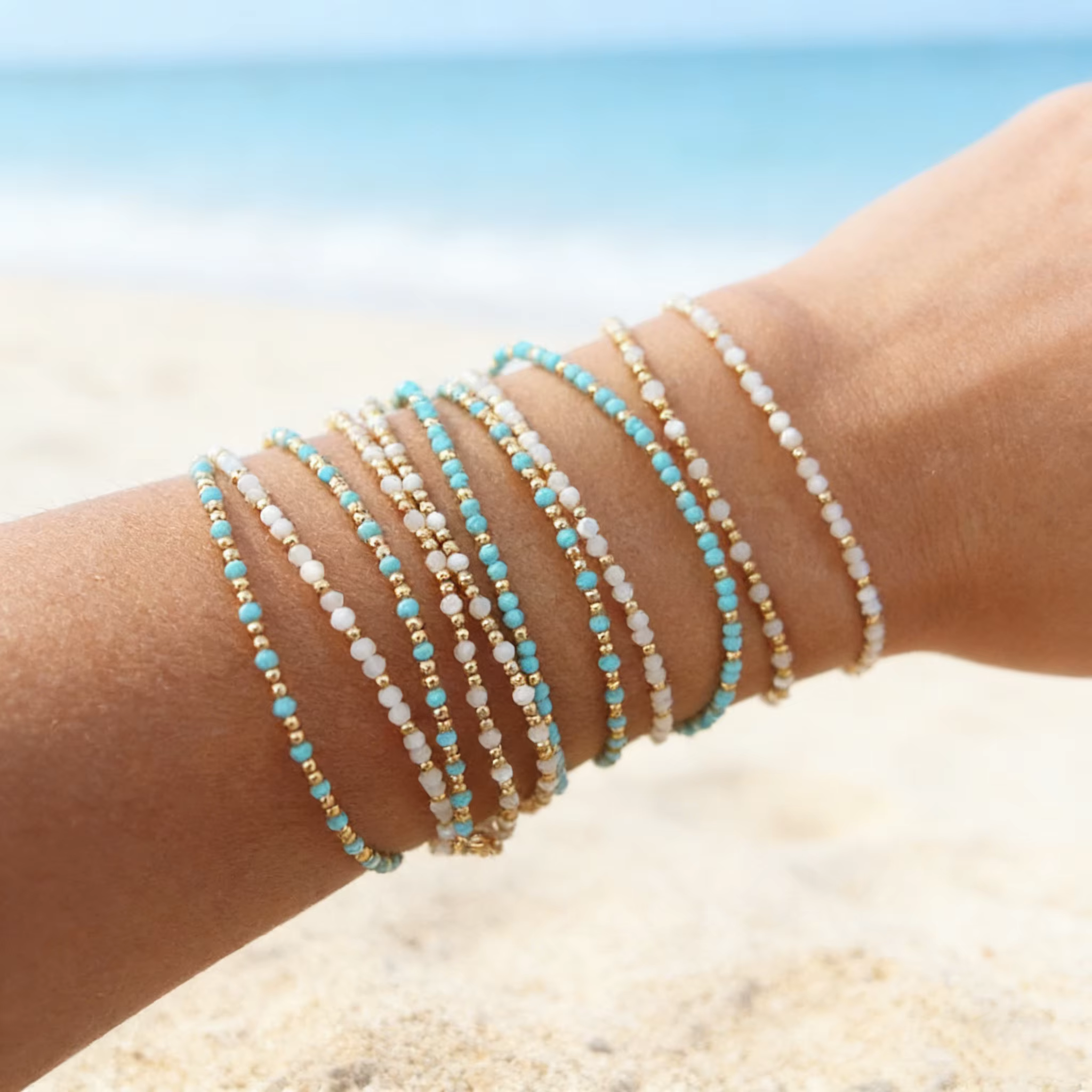 CCGOOD Boho plage Bracelets pour femme été pierre naturelle perle bijoux empilable cadeau Surf Pulse