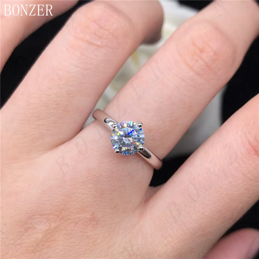 Bague en platine véritable PT950 pour femme, matiques en diamant Moissanite 1ct, belles matiques de 