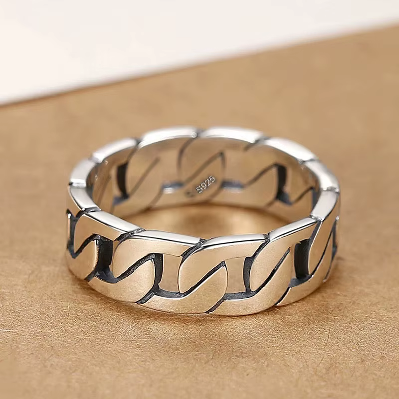 Bagues en argent Sterling 925 pour femmes et hommes, bague minimaliste faite à la main, chaîne Simpl