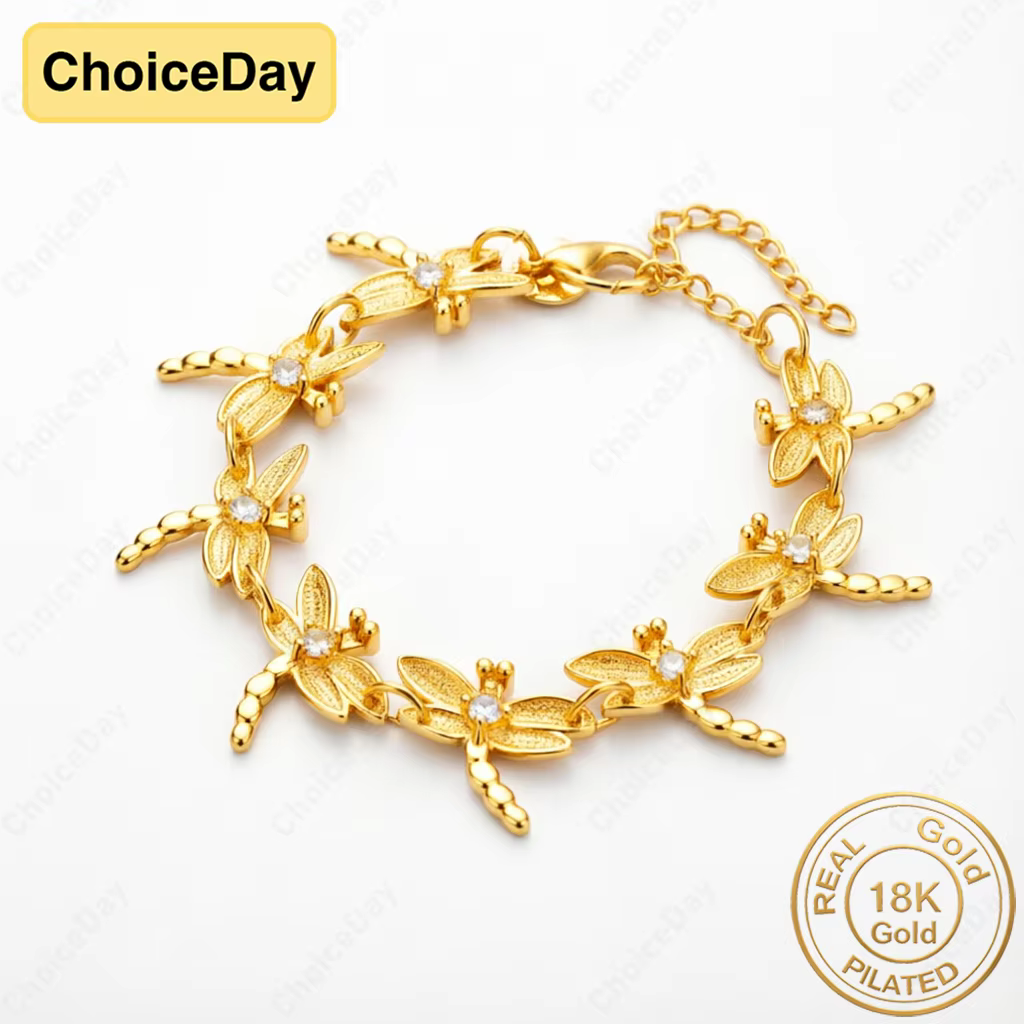 Bracelet en Zirconium Plaqué Or 18K Exquis Motif Libellule pour Femme - Cadeau Tendance, Accessoire 