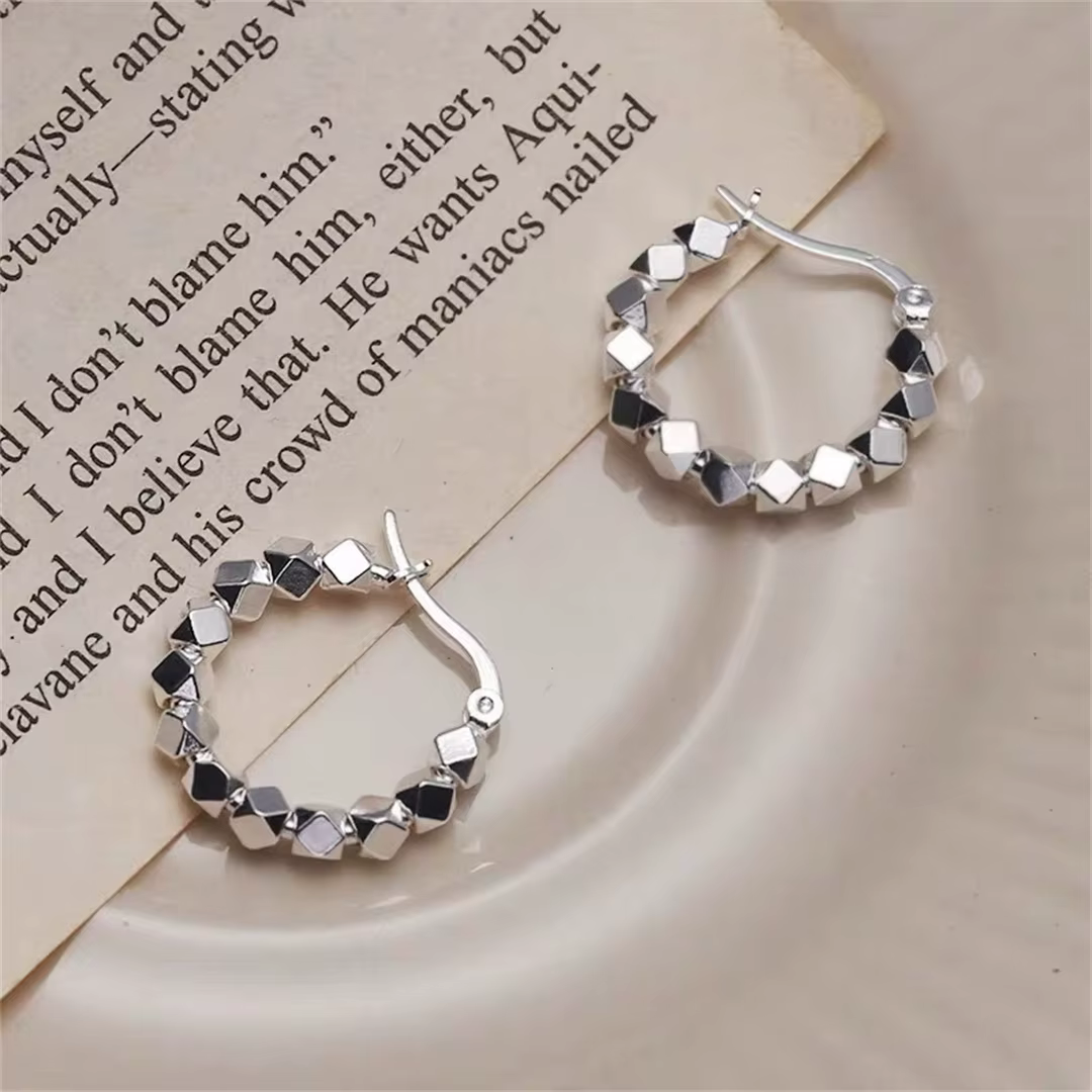 Boucles d'oreilles créoles en argent sterling 925, style simple et luxueux, élégantes et exquises, b