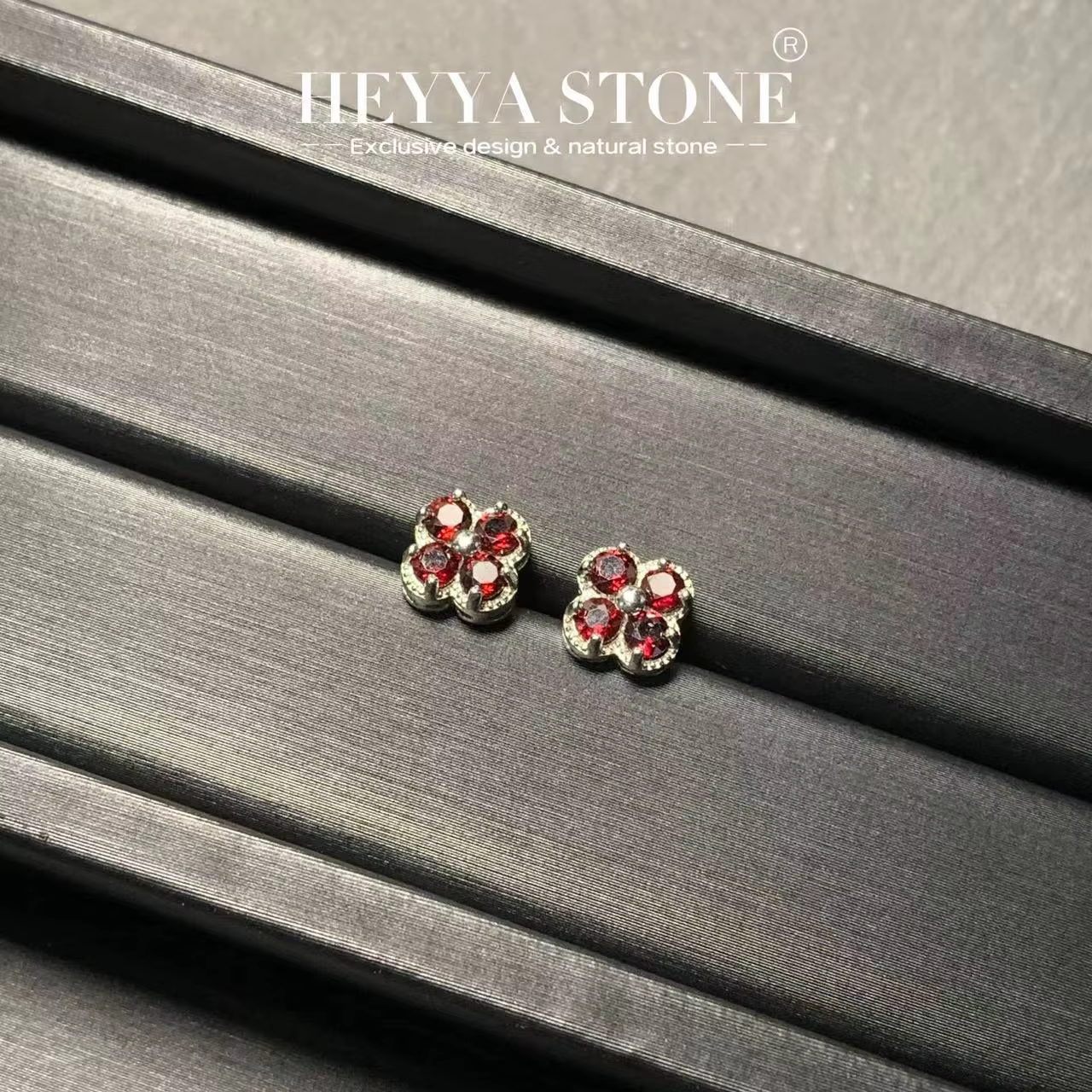HEYYA STONE-Boucles d'Oreilles en Grenat Naturel pour Femme, Boucles d'Oreilles Simples en Argent 92