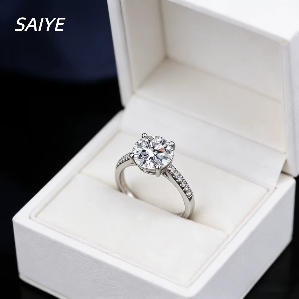 Bague classique en argent sterling 925 avec diamant moissanite rond à 4 griffes, solitaire, pour fia