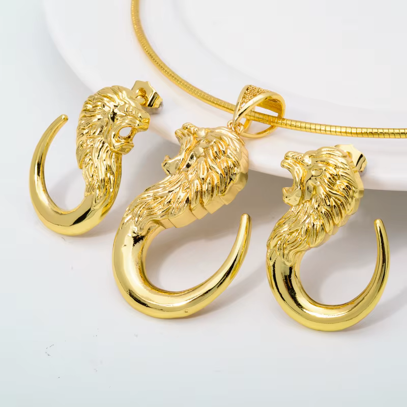 Ensembles de bijoux ensoleillés Hip Hop tête de Lion conception exagérée boucles d'oreilles pendenti