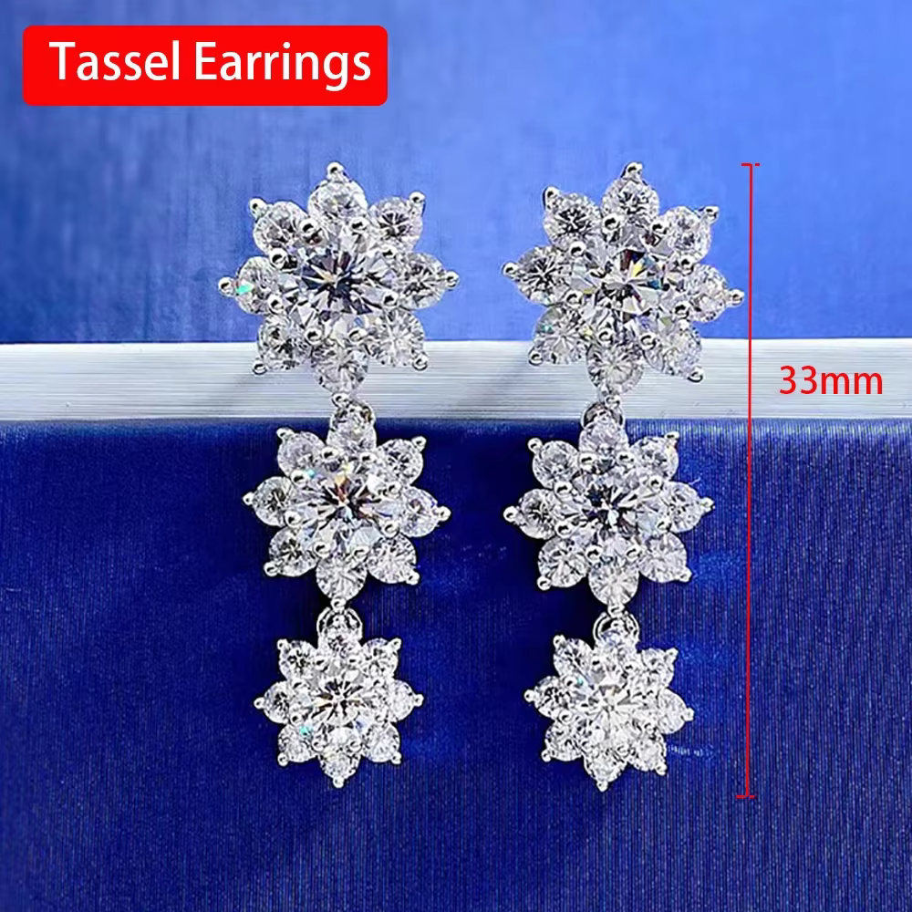 Serkos-Collier en diamant à haute teneur en carbone, boucles d'oreilles pompon en argent regardé S92