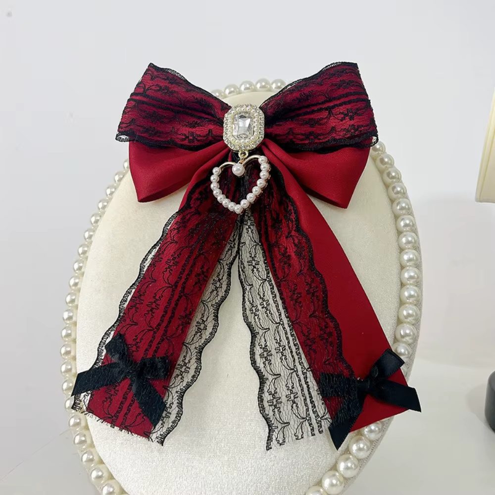 Broches à nœud en dentelle en tissu fait à la main pour femmes, strass, ruban de cristal, épingles d