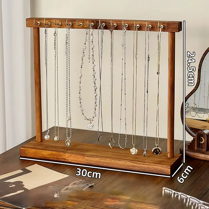 Présentoir organisateur de bijoux en bois massif, support de comptoir suspendu pour chaînes, boucles