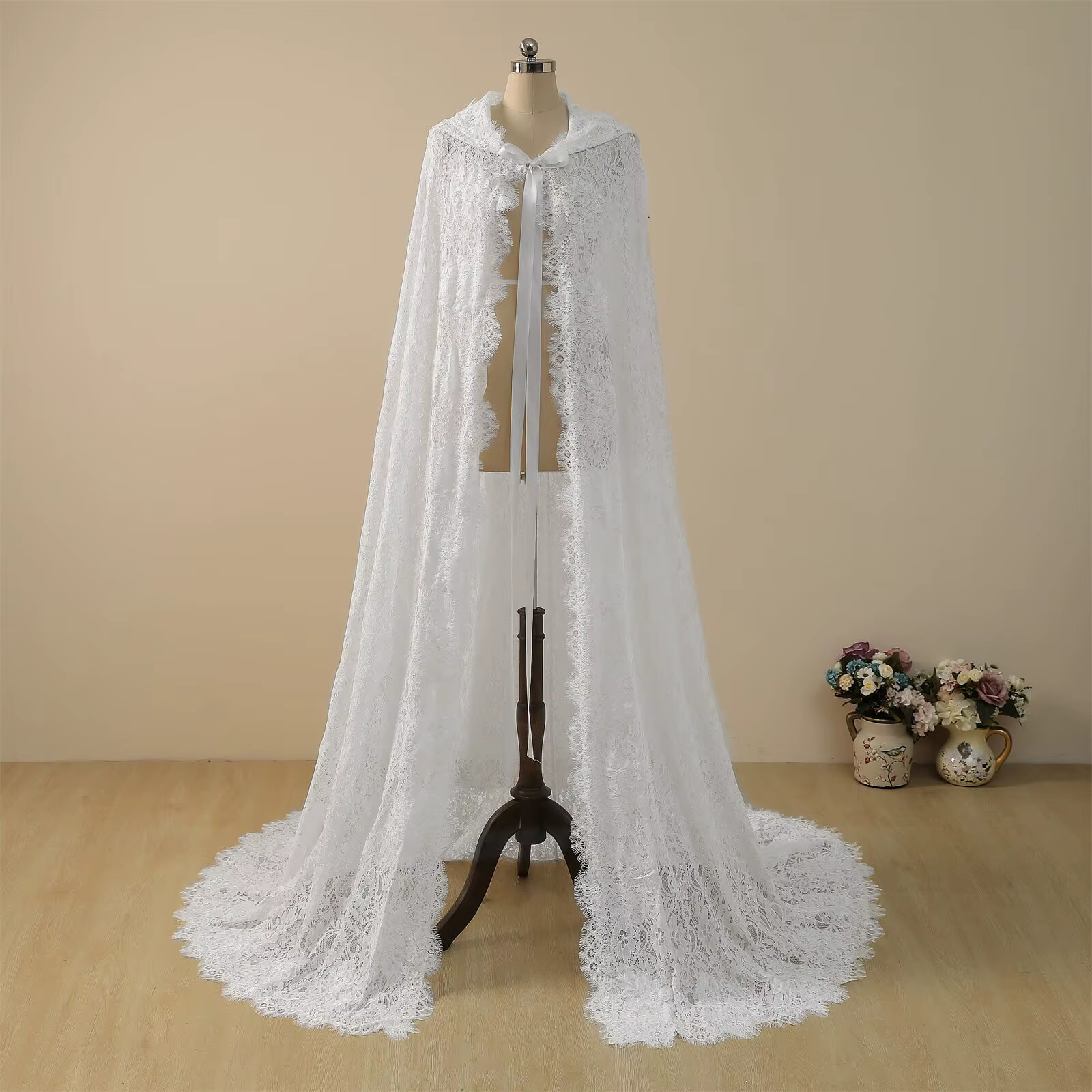 Robes de mariée sirène vintage avec capuche, voile de mariée, une couche, longue, casquette, fibre à