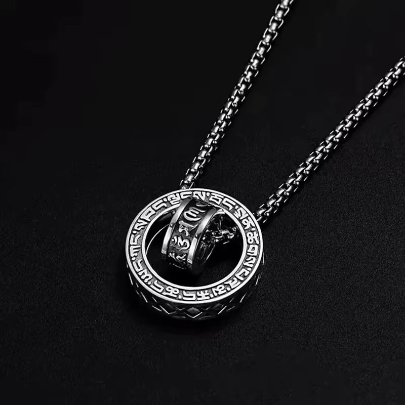 Pendentifs rétro à Double anneau Mantra à Six caractères, personnalité artistique masculine rotative