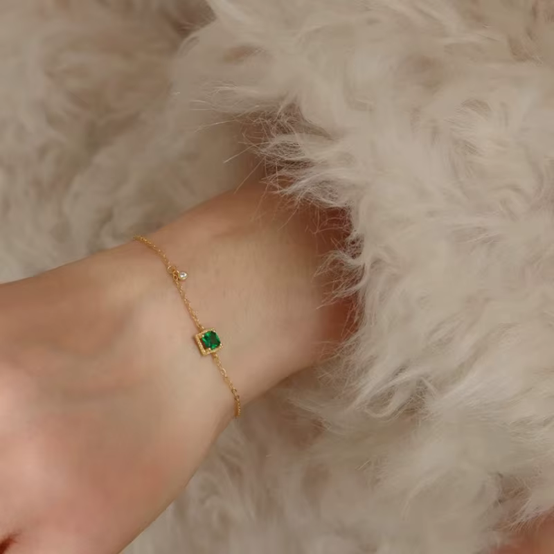 Bracelet géométrique empilable pour femme, argent regardé 925, doré, vert, carré, élégant, cadeau de