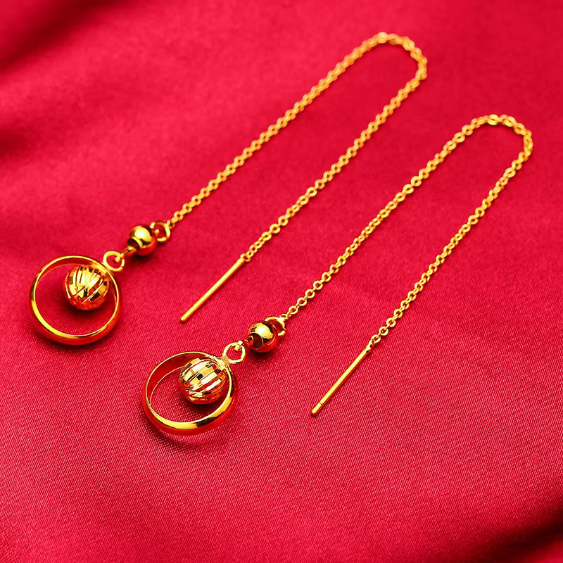 Boucles d'oreilles en fil de fleur Dynar Jewelry pour femmes, or 24 carats, AU999 |   Rose vieillie 
